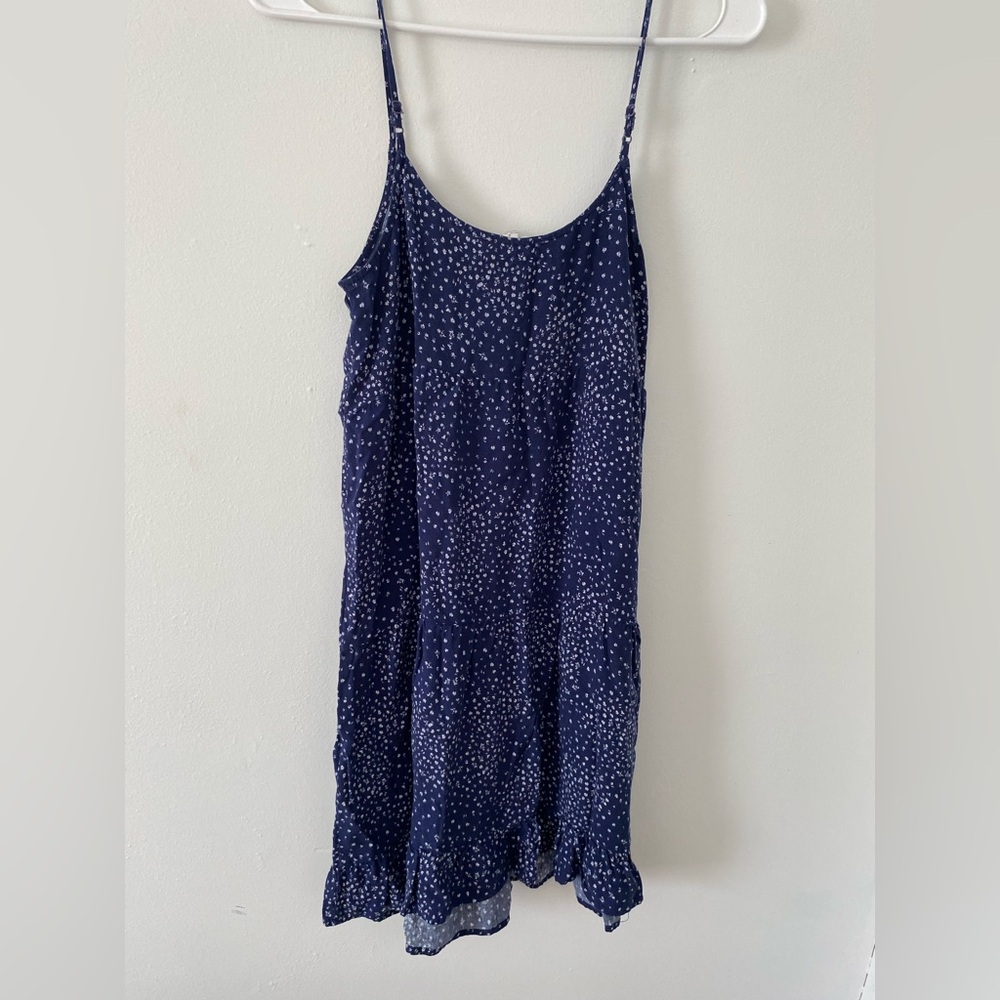 Pink Rose Navy Dress with White Floral Pattern